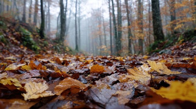 Autumn forest path low angle