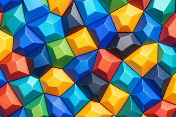 Obraz premium Colorful geometric 3D abstract background made of interlocking polygons in vibrant tones and sharp light effects on a seamless modern pattern concept. Ai generative