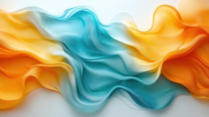 Abstract flowing teal and orange fabric waves.