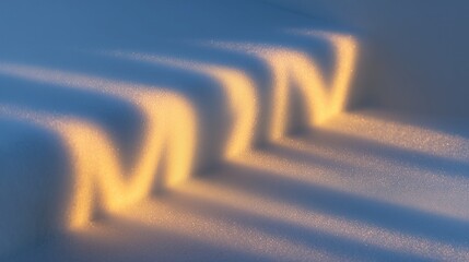 Christmas, wallpaper, poster, banner-ready winter snow scene: wavy snow surface with golden light and glitter texture on soft blue background, serene glowing landscape ideal for holiday decor and desi