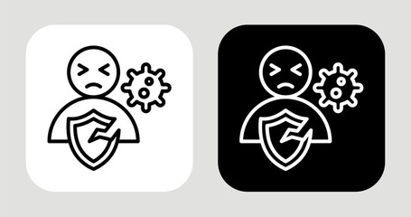 Weakened Immune System Icon In Black and White Line Style