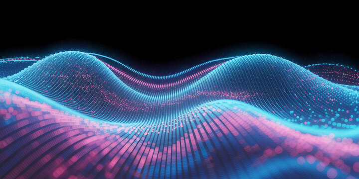 Abstract data visualization waves pattern digital landscape with glowing dots - Powered by Adobe