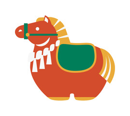 赤い午の縁起物の正月飾りのイラスト素材