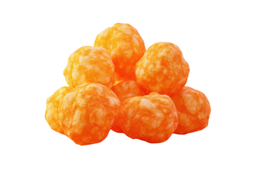 Pile of orange cheese puffs snack food isolated on black background image, Isolated On Transparent Background, Png Cut Out