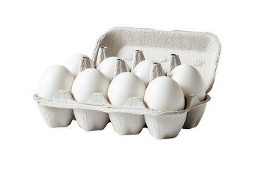 White eggs in a grey cardboard carton on a black background image, Isolated On Transparent Background, Png Cut Out