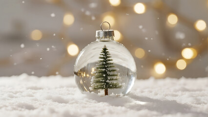 Christmas Ornament, Snowy Tree, Festive Decoration, Holiday Scene, Winter Wonderland, Seasonal Display, Sparkling Lights