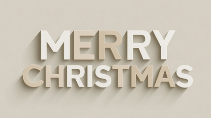 Christmas, wallpaper, poster, banner-ready festive 3D text: "MERRY CHRISTMAS" in cream and beige 3D letters with shadows on light beige background, ideal for holiday decor and greeting cards.