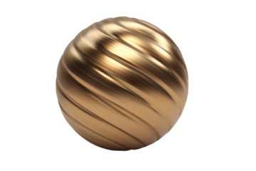 Golden sphere with swirling texture and highlights on black background ball object, Isolated On Transparent Background, Png Cut Out