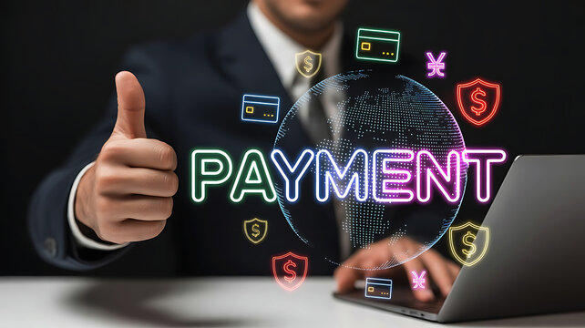 Seamless online payment solutions demonstrated by a professional using a laptop in office environment