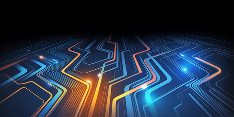 Futuristic circuit board technology background with glowing lines and connections