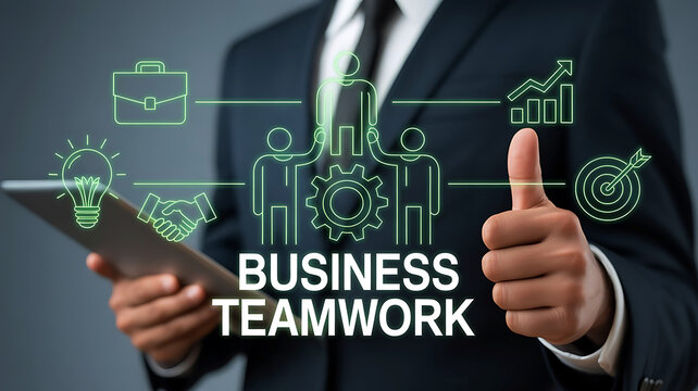 Effective Business Teamwork Concept with Growth Idea Implementation and Successful Collaboration