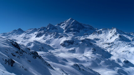 Obraz premium Snowy mountain range under clear blue winter sky