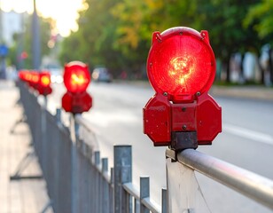 Red Traffic Lights on Road Barrier.