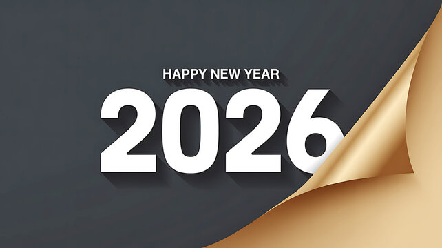Happy New Year 2026 Celebration with Gold Page Curl Design