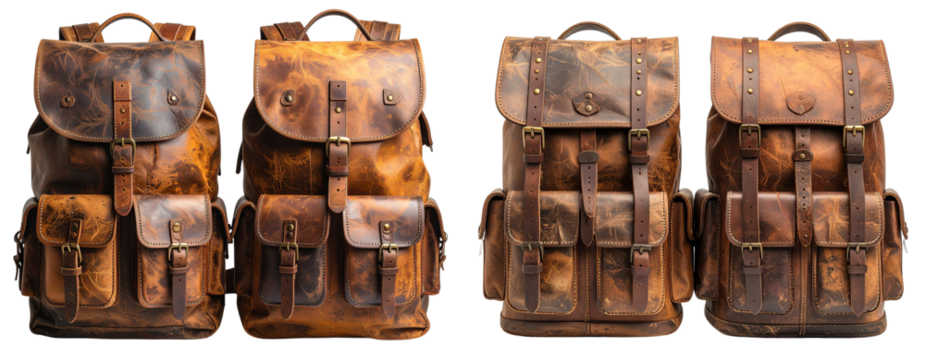 Set of Vintage Leather Backpacks