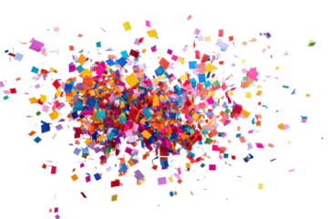 Burst of colorful square confetti falling against a black background celebration party, Isolated On Transparent Background, Png Cut Out