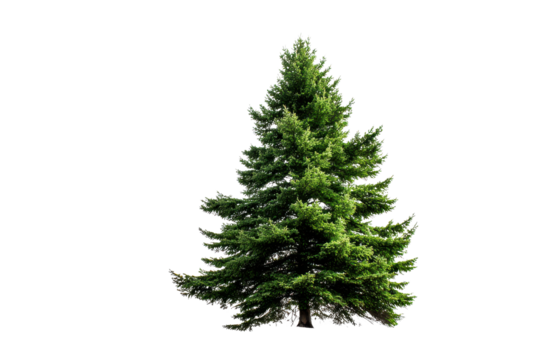 Tall green fir tree with dense branches on black background evergreen pine, Isolated On Transparent Background, Png Cut Out