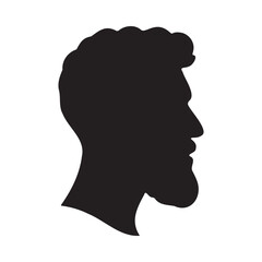 Black isolated silhouette of a bearded man head in profile on white background vector illustration