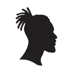 Black silhouette of African man with beard and dreadlocks isolated on white background vector illustration