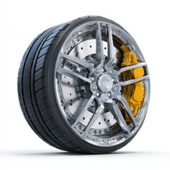 Obraz premium High performance car wheel with yellow brake caliper