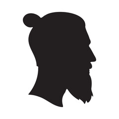 Profile silhouette of a bearded man with hair bun on white isolated background vector illustration