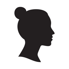 Minimalist isolated silhouette of Asian woman head in profile on white background vector illustration