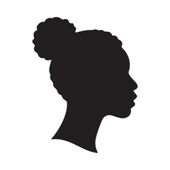 Elegant isolated silhouette of African woman in profile with natural hair on white vector illustration