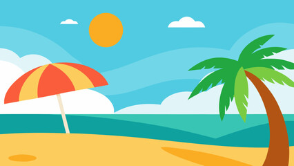 Bright Tropical Beach Scene with Umbrella 