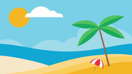 Bright Tropical Beach Scene with Umbrella 