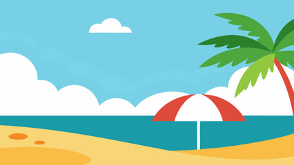 Fototapeta premium Bright Tropical Beach Scene with Umbrella 