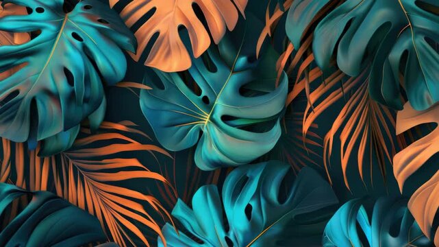 Stunning tropical floral pattern with bold red and blue hues on a dark background. Perfect for textiles, wallpapers, or any design that requires a lively burst of color.