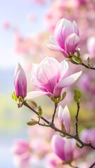 Fototapeta premium Delicate Pink Magnolia Blossoms in Springtime - A Captivating Floral Display.