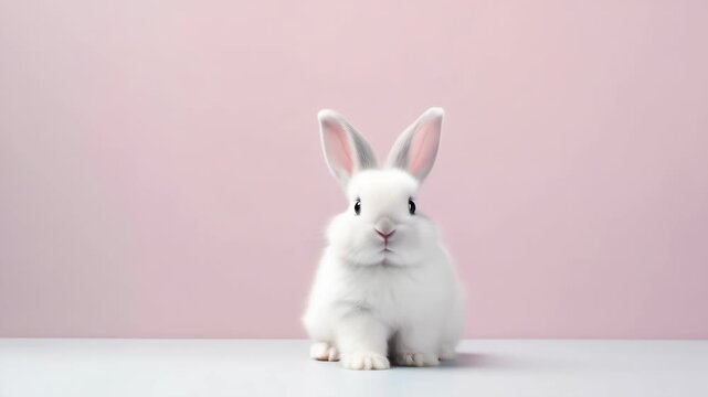 cute animal pet rabbit or bunny white color smiling and laughing isolated with copy space for easter background, rabbit, animal, pet, cute, fur, ear, mammal, background, celebration, generate by AI