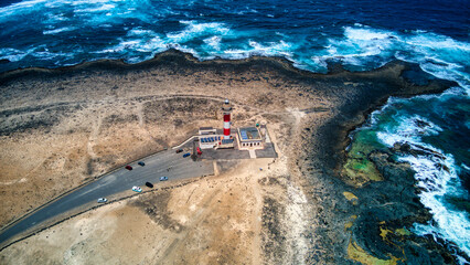 Foto a&eacute;rea con dron del faro de Tost&oacute;n en Fuerteventura, Canarias