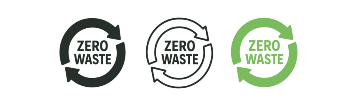 zero waste icons three zero waste circular arrows icons one flat solid monochrome one thin black outline black and white one full color flat icon fresh green