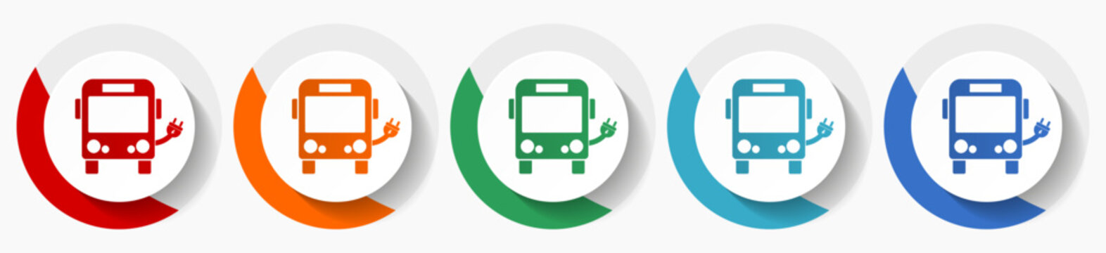 Ecology, electrical bus vector icons, flat icon set for logo design, webdesign and mobile applications, colorful web button collection in eps 10