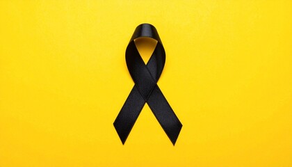 Black Awareness Ribbon on Bright Yellow Background in Classic Loop Shape