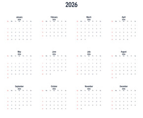 Minimalist 2026 Yearly Calendar Template