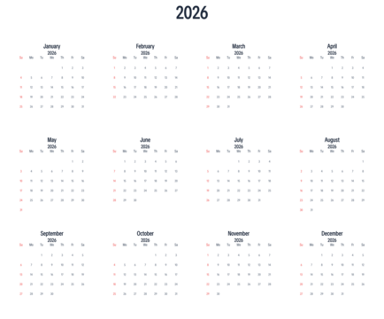 Minimalist 2026 Yearly Calendar Template
