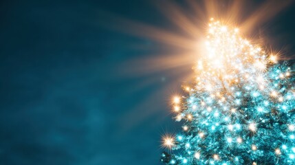 Naklejka premium Bright holiday tree lights shining against a dark night sky