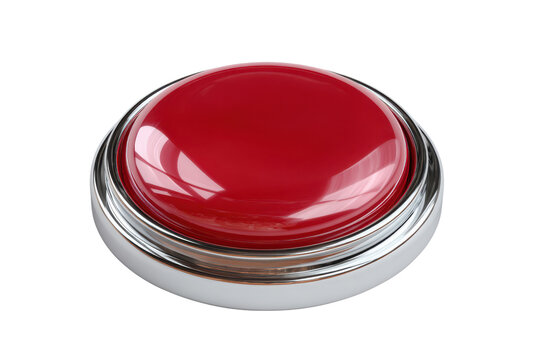 Glossy red button with chrome rim on black background metal, Isolated On Transparent Background, Png Cut Out