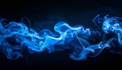 Swirling Blue Smoke or Ink in Water Against Dark Background with Fluid Motion and Abstract Texture