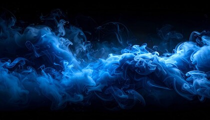 Obraz premium Swirling Blue Smoke or Ink in Water Against Dark Background with Fluid Motion and Abstract Texture