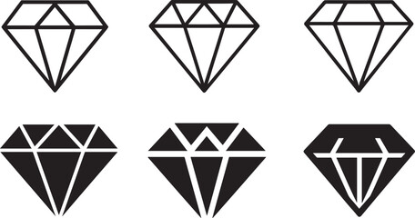 Bold silhouette diamond icon set featuring gems, jewels, and luxury shapes for premium design use.