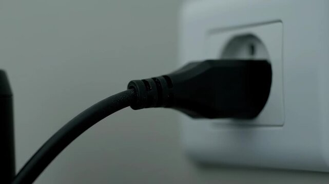 Power cord plugged into wall outlet, electrical connection