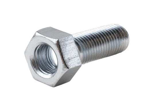 Hexagonal metal nut and threaded bolt isolated on black background steel hardware, Isolated On Transparent Background, Png Cut Out