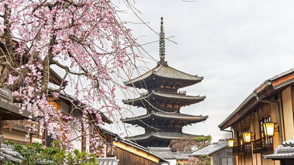 Fototapeta premium Hokan-ji Temple (Yasaka Pagoda) Tower of Yasaka, is a Buddhist pagoda located in Higashiyama-ku, Kyoto, Japan
