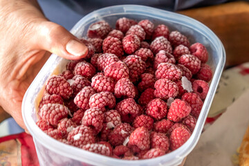 Homemade cake with fruit, sponge cake and frosting