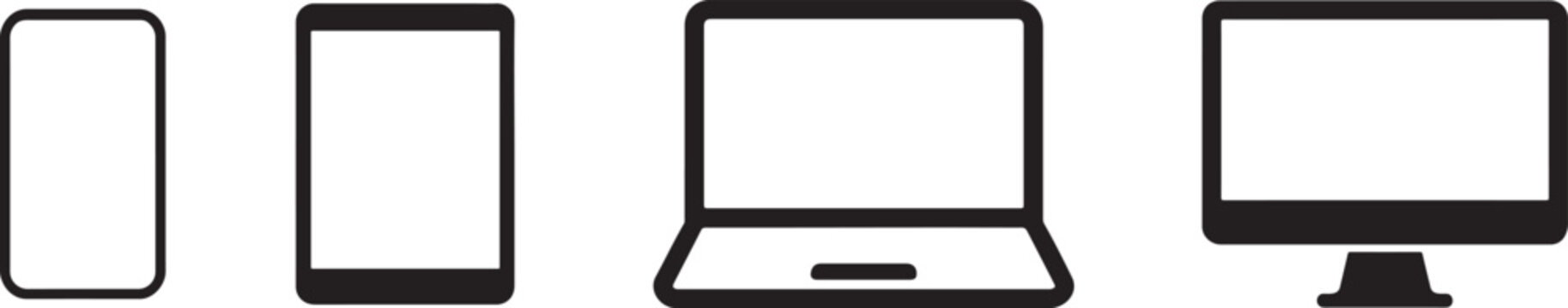 Silhouette device icons showing smartphone, tablet, laptop and desktop for tech and UI design.