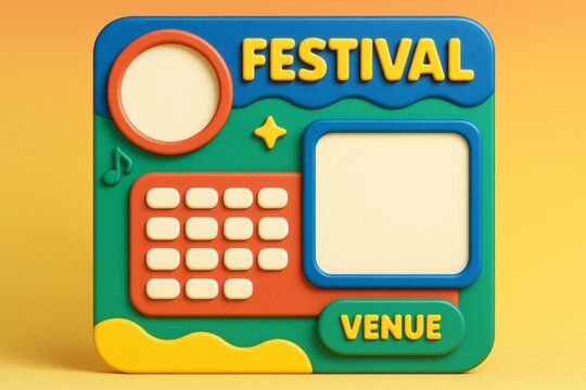 Colorful festival event mockup template with blank space for design and venue details on playful background layout for creative display purposes. Ai generative